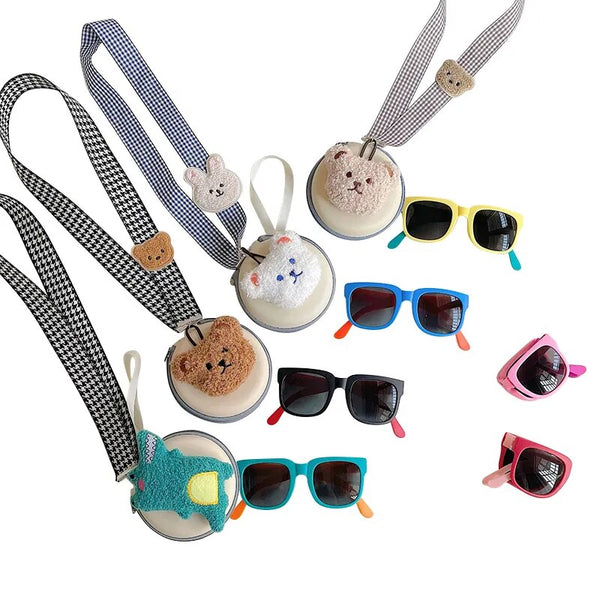 Óculos de Sol Infantil Dobrável e Flexível UV400 Com Caixinha de Pelúcia